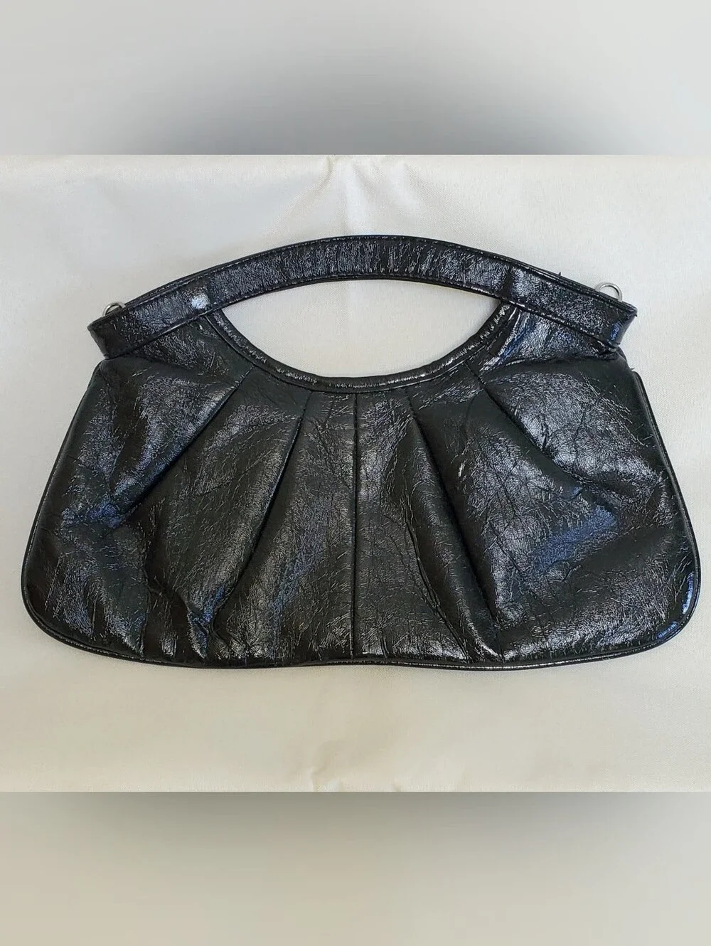 Black Pleated Faux Leather Handbag